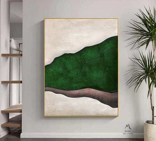 Green Minimalist Art Boho Wall Art Green Abstract Painting Beige Minimalist Painting Wabi Sabi Wall Art Green Wall Art Beige Canvas Painting