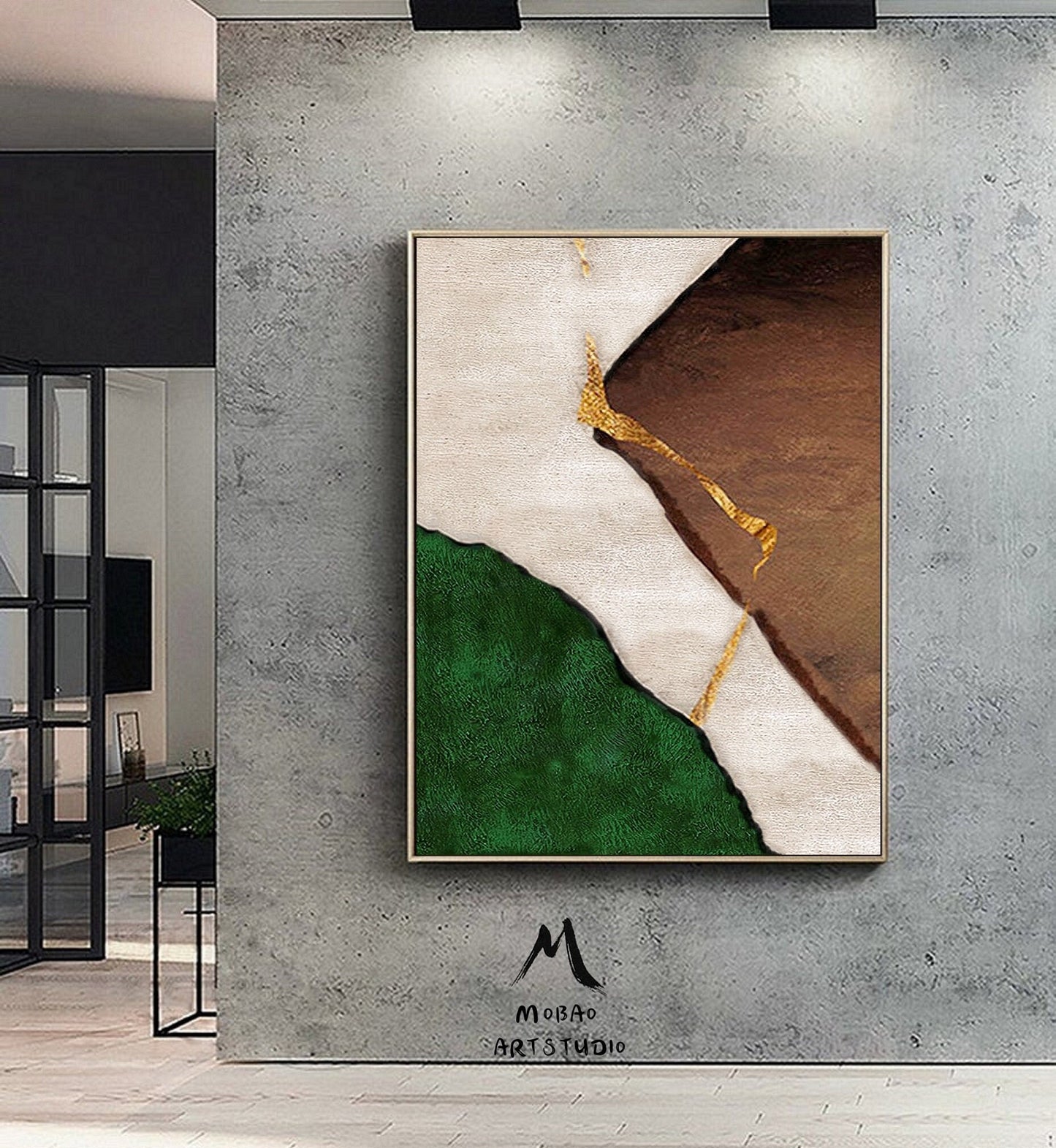 Wabi Sabi Wall Art Green Minimalist Art Boho Wall Art Green Abstract Painting Beige Minimalist Painting Green Wall Art Brown Canvas Painting