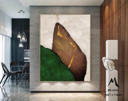 Wabi Sabi Wall Art Green Minimalist Art Boho Wall Art Green Abstract Painting Beige Minimalist Art Painting Green Wall Art Beige Canvas Art