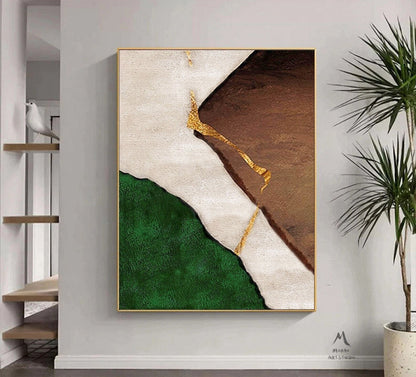 Wabi Sabi Wall Art Green Minimalist Art Boho Wall Art Green Abstract Painting Beige Minimalist Painting Green Wall Art Brown Canvas Painting
