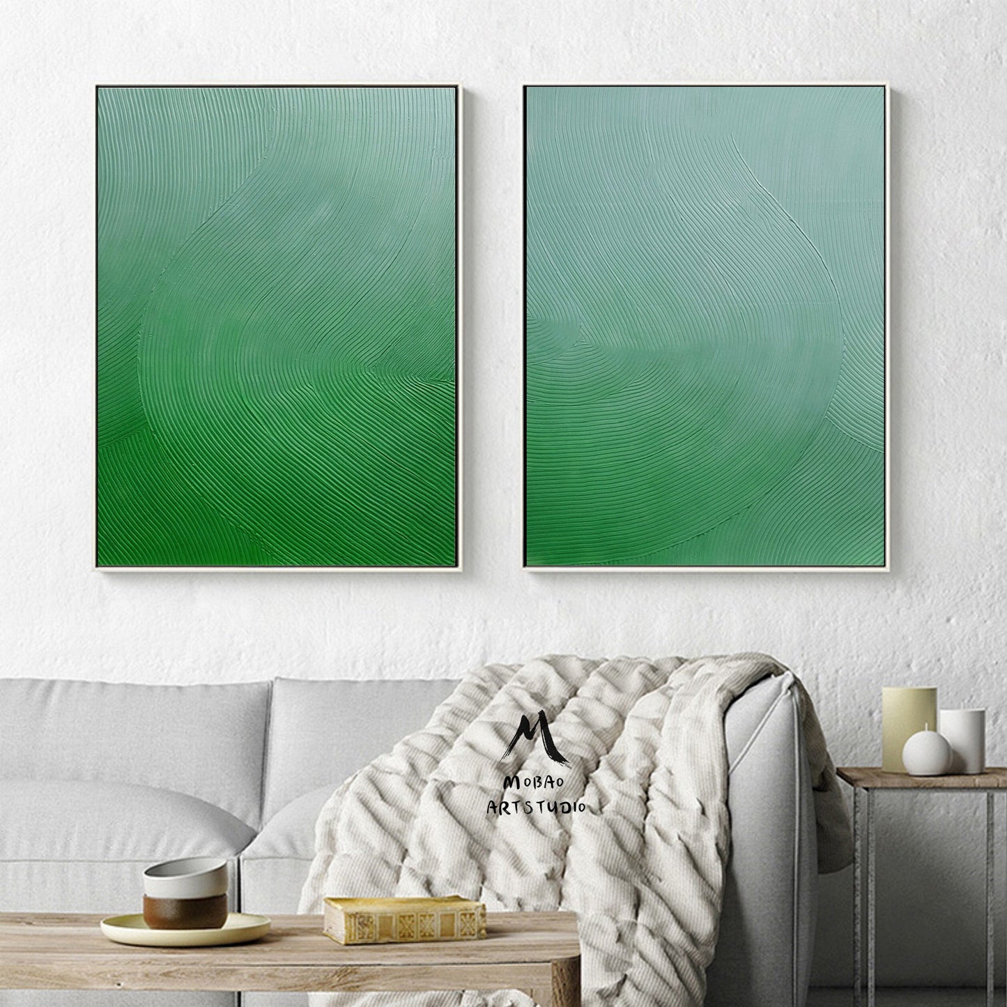 Green Minimalist Texture Art Set of 2 Boho Wall Art Green Abstract Painting Green Abstract Art Wabi sabi Wall Art Green Abstract Wall Art