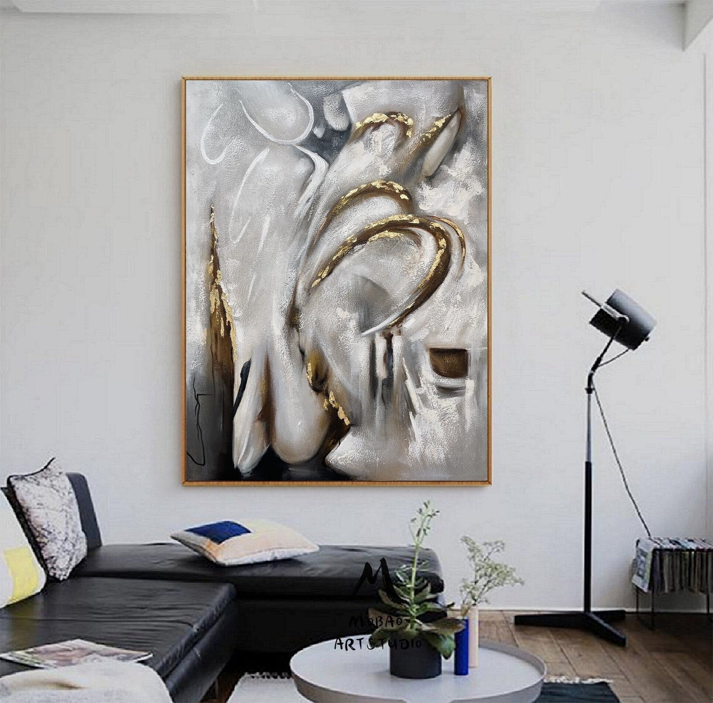 Extra Large Wall Art Large Gold Abstract Art Boho Wall Art Gray Minimalist Art Gold Abstract Painting Gray Art Painting Living Room Wall Art