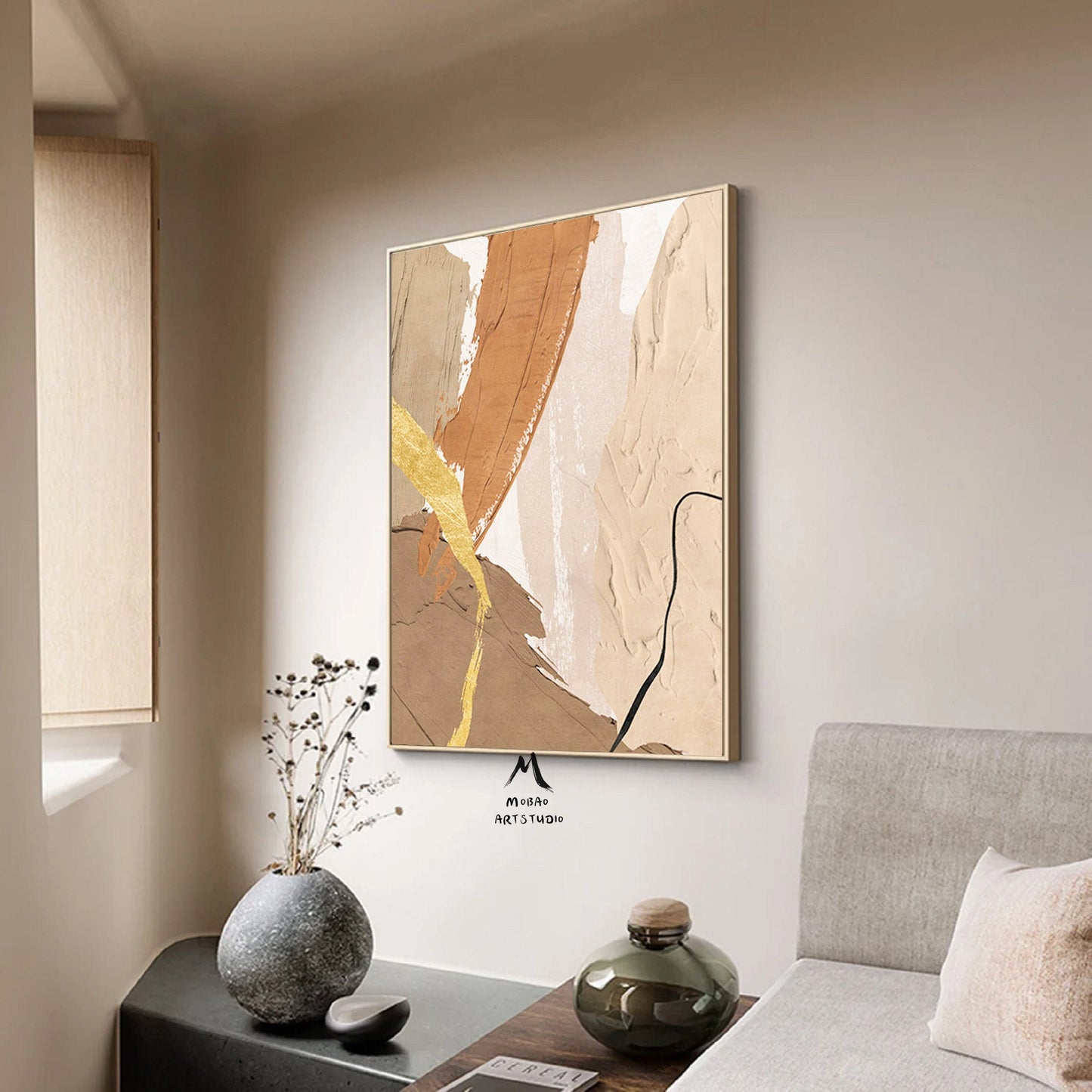 Beige Minimalist Canvas Art Wabi Sabi Wall Art Brown Abstract Painting Beige Texture Art Boho Wall Art Beige Minimalist Art Biege Wall Art