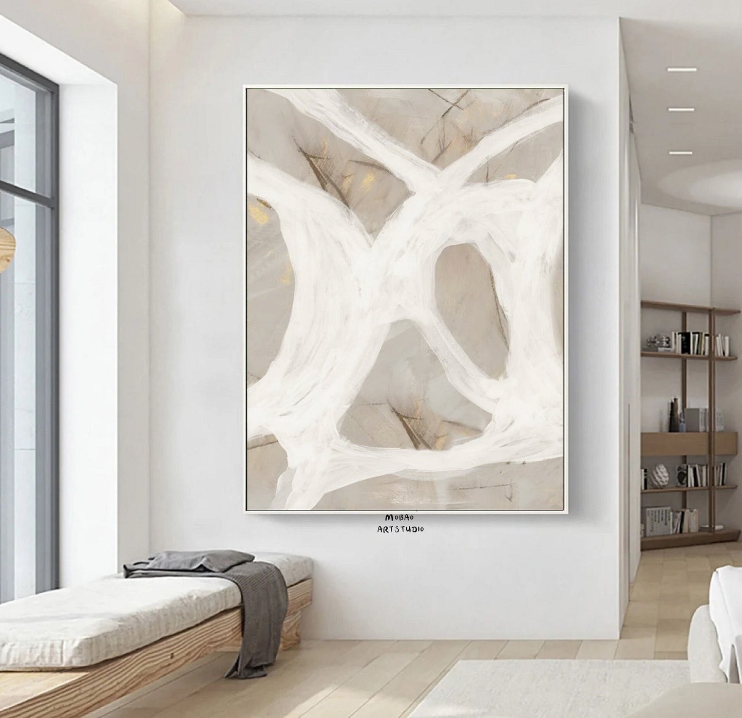 White Minimalist Art Painting Boho Wall Art Wabi Sabi Wall Art Beige Abstract Painting White Abstract Art Beige Wall Art Contemporary Art