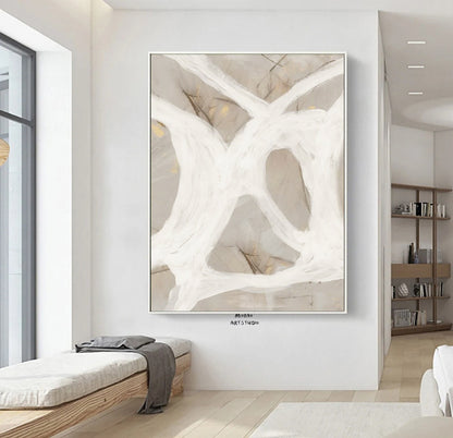 White Minimalist Art Painting Boho Wall Art Wabi Sabi Wall Art Beige Abstract Painting White Abstract Art Beige Wall Art Contemporary Art