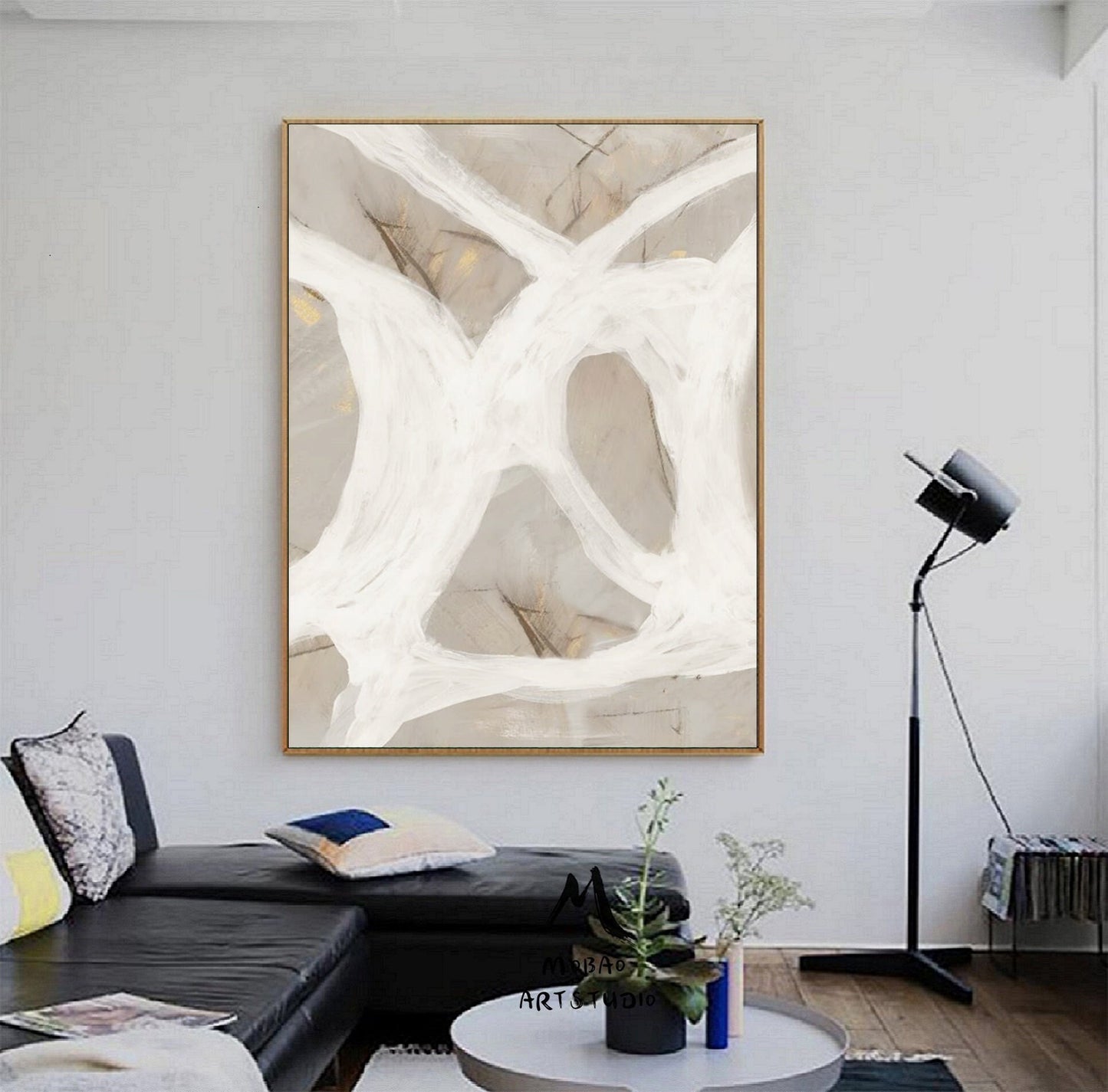 White Minimalist Art Painting Boho Wall Art Wabi Sabi Wall Art Beige Abstract Painting White Abstract Art Beige Wall Art Contemporary Art