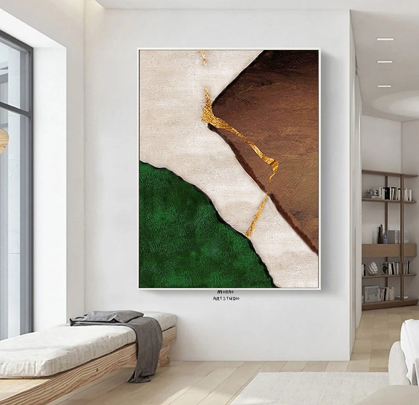 Wabi Sabi Wall Art Green Minimalist Art Boho Wall Art Green Abstract Painting Beige Minimalist Painting Green Wall Art Brown Canvas Painting