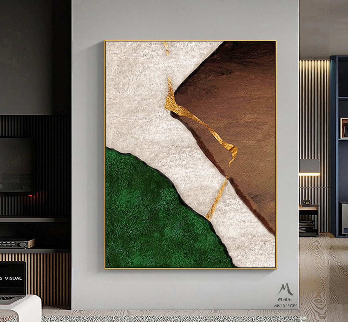 Wabi Sabi Wall Art Green Minimalist Art Boho Wall Art Green Abstract Painting Beige Minimalist Painting Green Wall Art Brown Canvas Painting