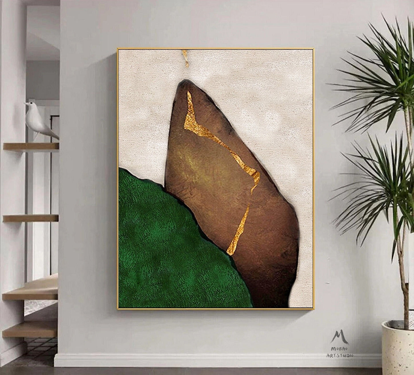Wabi Sabi Wall Art Green Minimalist Art Boho Wall Art Green Abstract Painting Beige Minimalist Art Painting Green Wall Art Beige Canvas Art