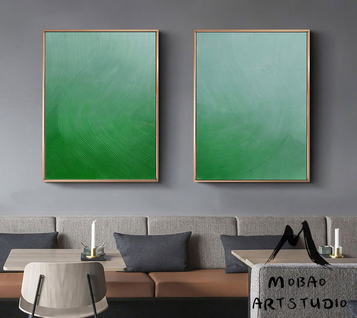 Green Minimalist Texture Art Set of 2 Boho Wall Art Green Abstract Painting Green Abstract Art Wabi sabi Wall Art Green Abstract Wall Art