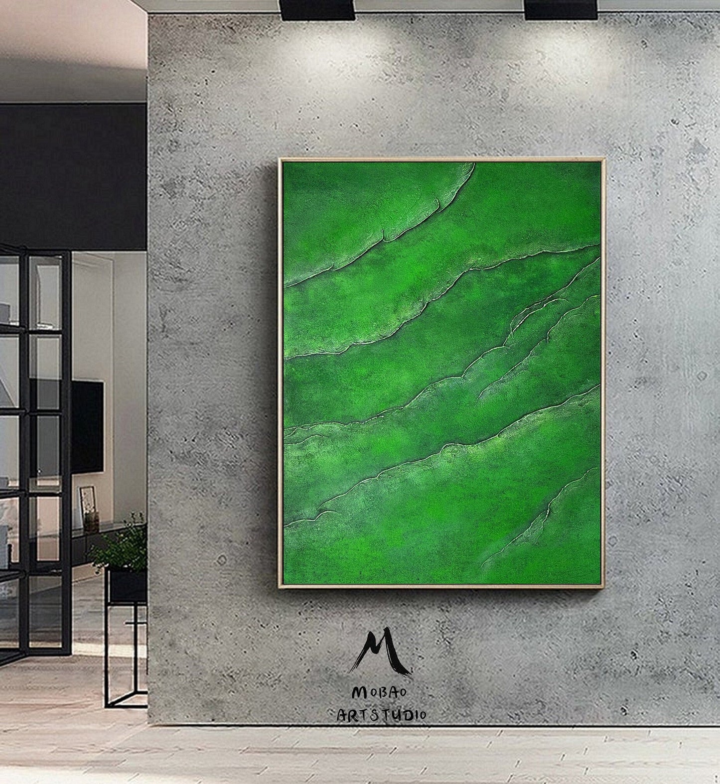 Green Abstract Painting Large Texture Abstract Painting Green Minimalist Abstract Painting Green Texture Painting Large Wall Canvas Painting