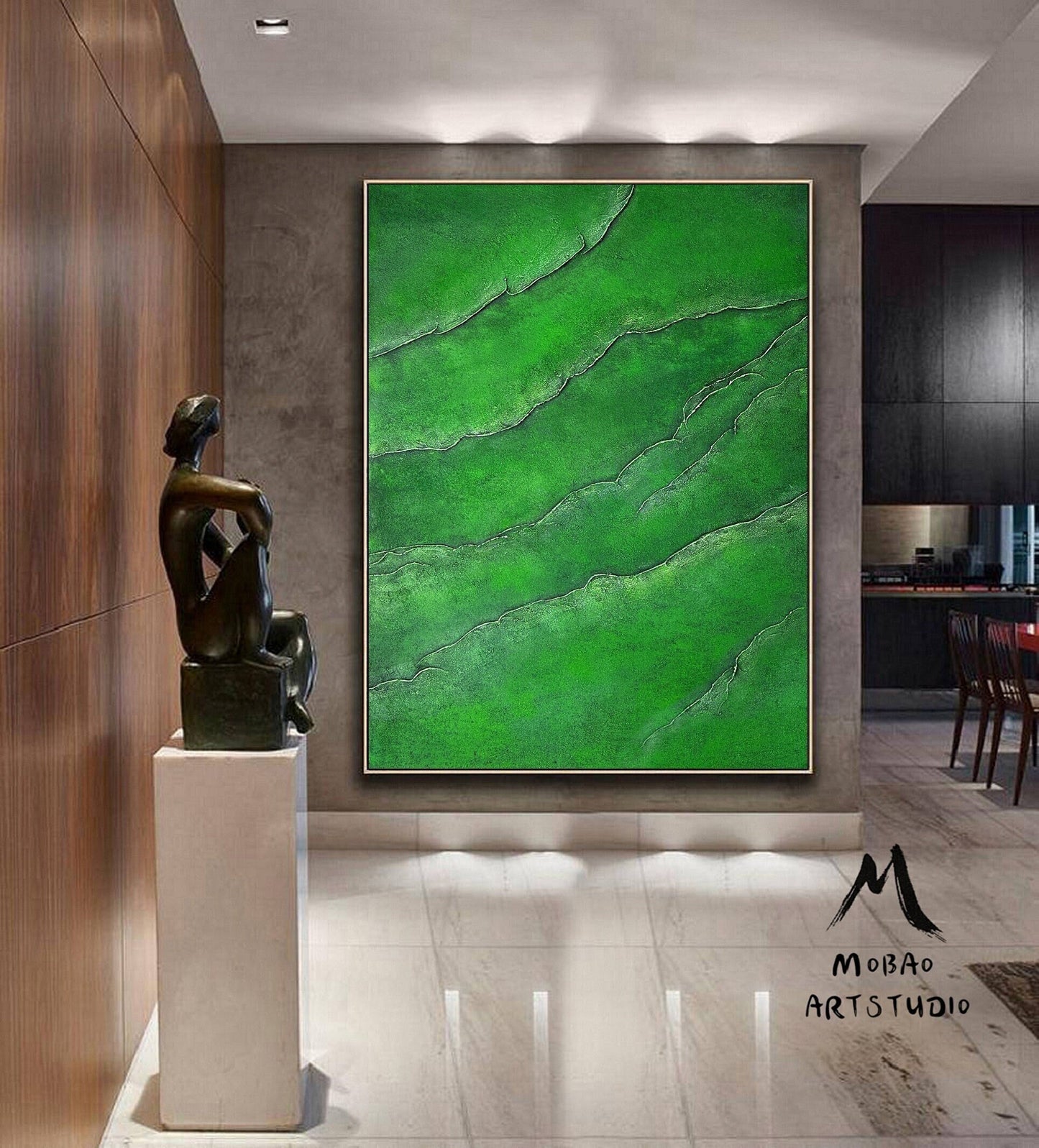 Green Abstract Painting Large Texture Abstract Painting Green Minimalist Abstract Painting Green Texture Painting Large Wall Canvas Painting