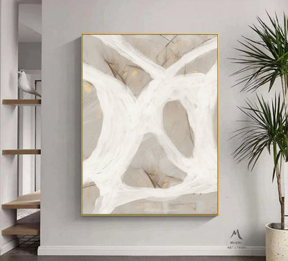 White Minimalist Art Painting Boho Wall Art Wabi Sabi Wall Art Beige Abstract Painting White Abstract Art Beige Wall Art Contemporary Art