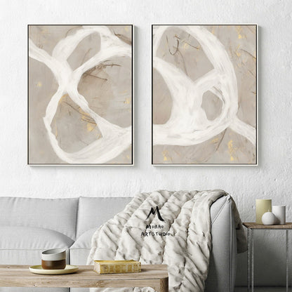 Set of 2 White Abstract Art Beige Abstract Art Boho Wall Art Beige Canvas Art Set of 2 White Beige Wall Art Painting Beige Minimalist Art