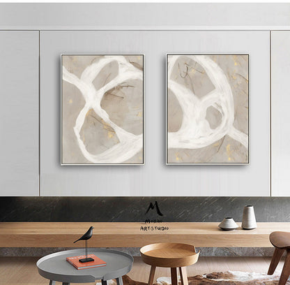 Set of 2 White Abstract Art Beige Abstract Art Boho Wall Art Beige Canvas Art Set of 2 White Beige Wall Art Painting Beige Minimalist Art
