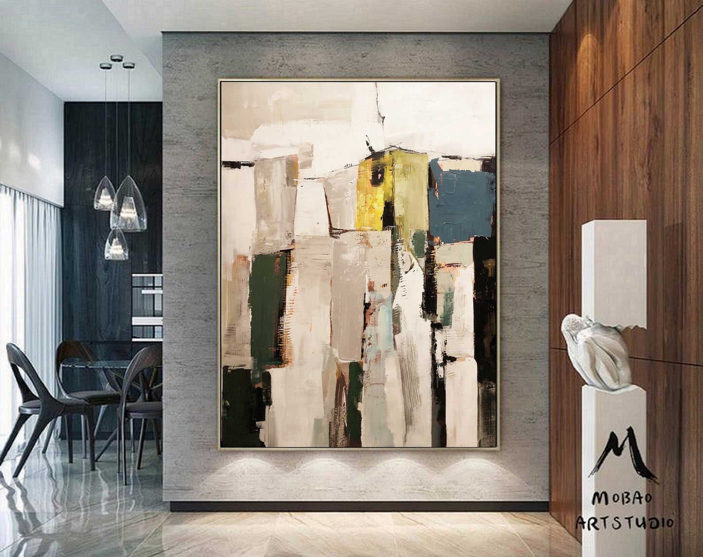 Original Abstract Painting Beige Minimalist Art Beige Wall Art Blue Minimalist Abstract Art Painting Beige Abstract Art Contemporary Art