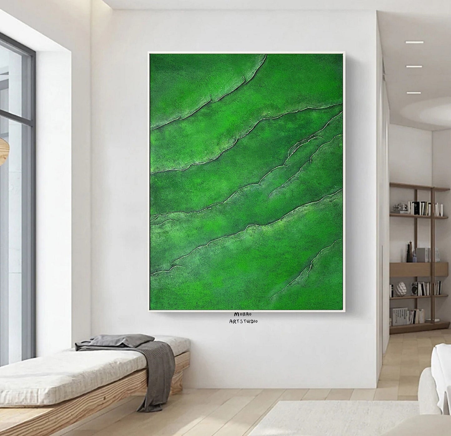 Green Abstract Painting Large Texture Abstract Painting Green Minimalist Abstract Painting Green Texture Painting Large Wall Canvas Painting