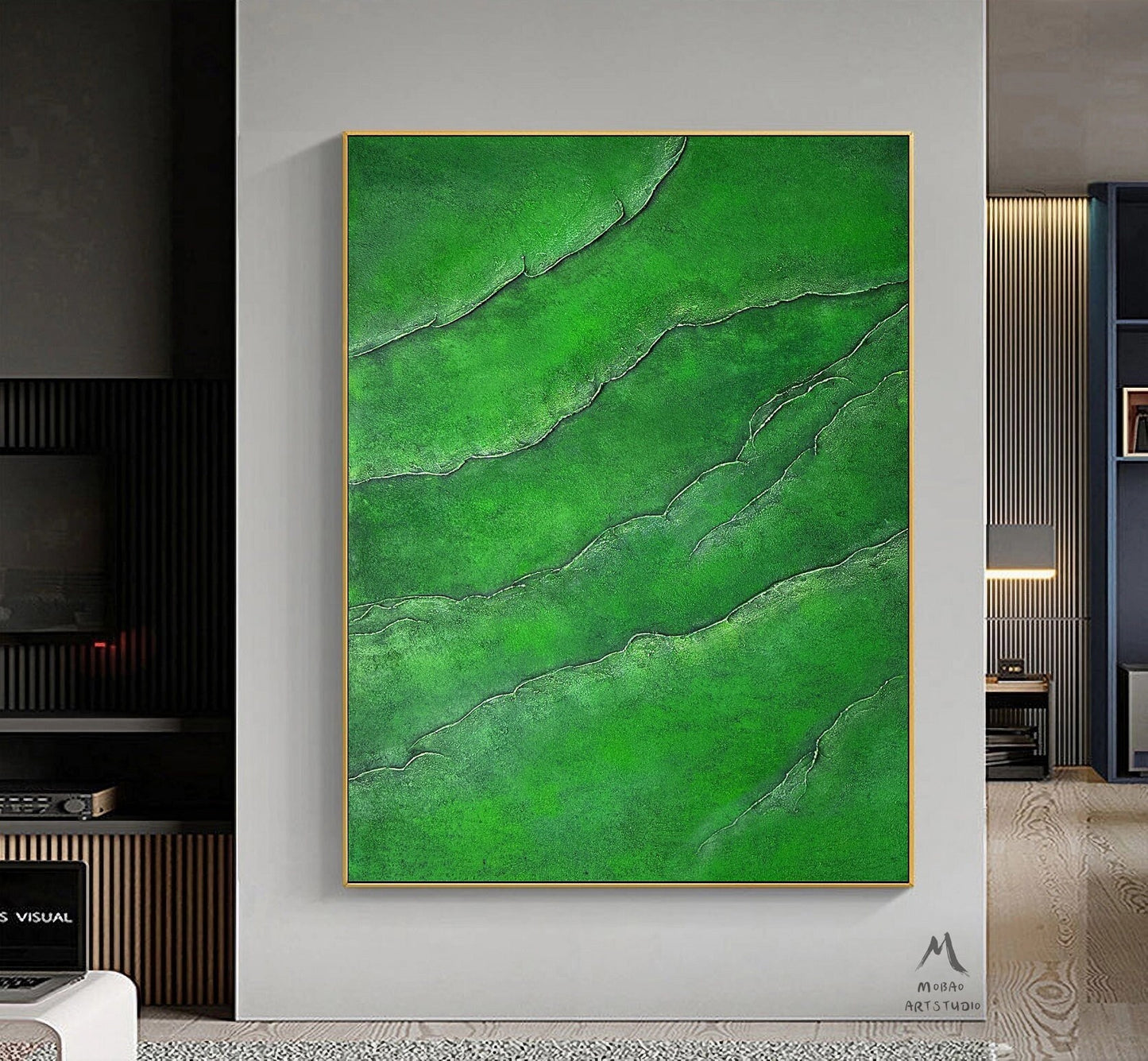 Green Abstract Painting Large Texture Abstract Painting Green Minimalist Abstract Painting Green Texture Painting Large Wall Canvas Painting