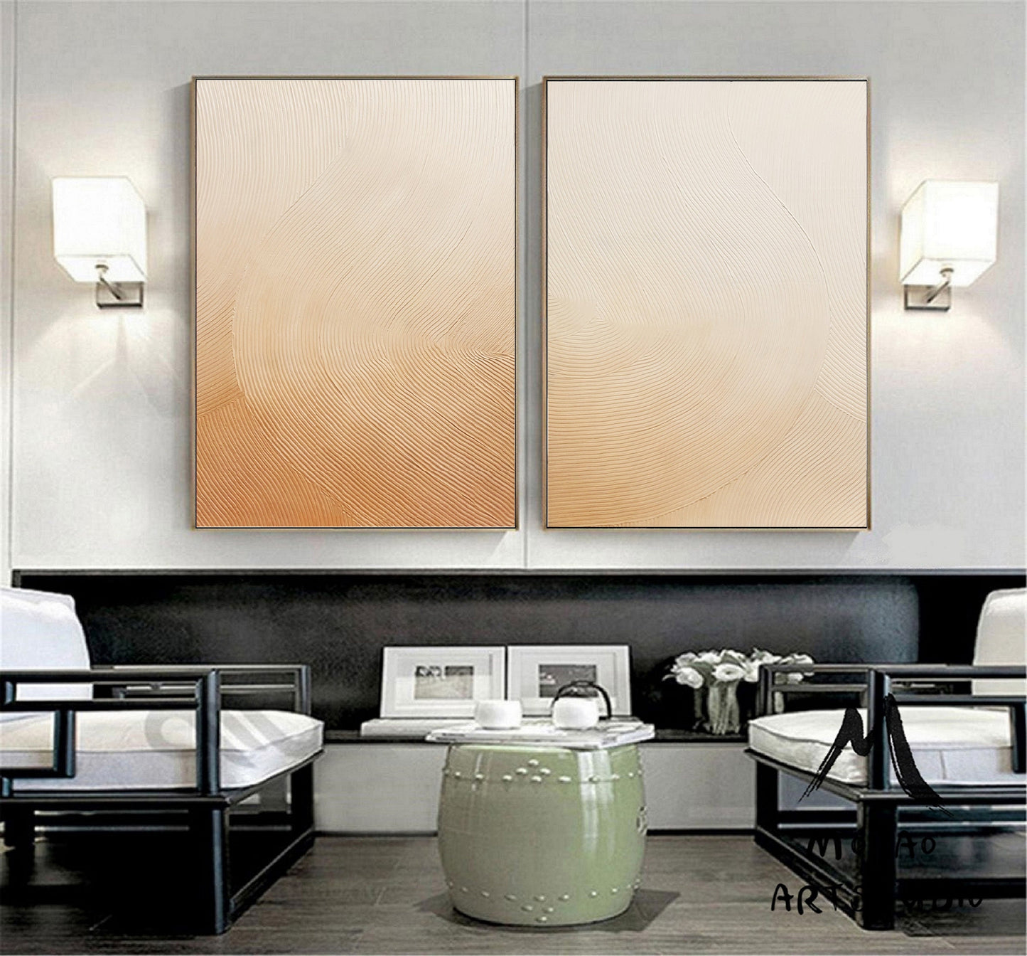Beige Abstract Canvas Art Boho Wall Art Set of 2 Beige Abstract Art Beige Minimalist Art Set of 2 Beige Wall Art Painting Beige Canvas Art