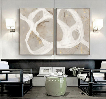 Set of 2 White Abstract Art Beige Abstract Art Boho Wall Art Beige Canvas Art Set of 2 White Beige Wall Art Painting Beige Minimalist Art