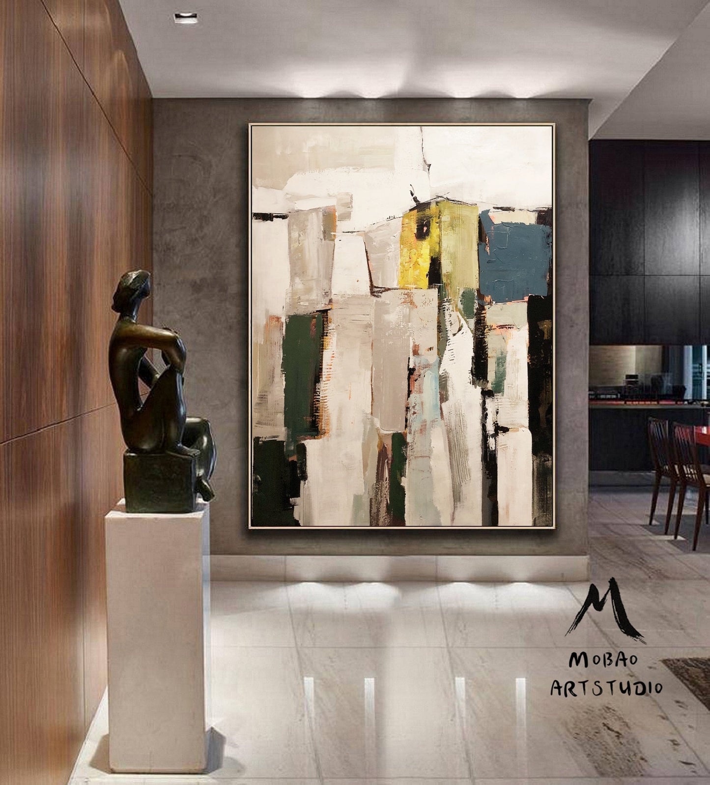 Original Abstract Painting Beige Minimalist Art Beige Wall Art Blue Minimalist Abstract Art Painting Beige Abstract Art Contemporary Art