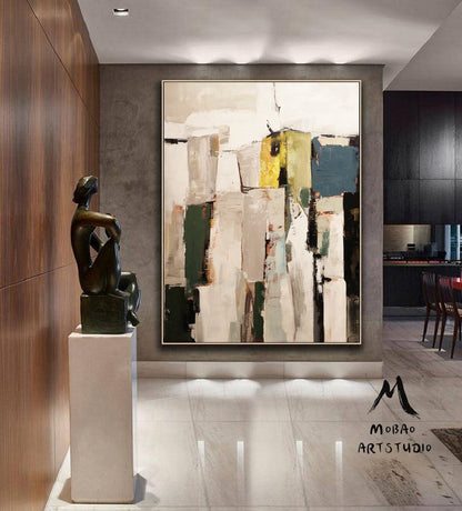 Original Abstract Painting Beige Minimalist Art Beige Wall Art Blue Minimalist Abstract Art Painting Beige Abstract Art Contemporary Art