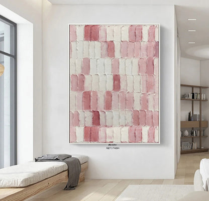 Pink Minimalist Canvas Art White 3D Texture Art Boho Wall Art White Abstract Painting Wabi Sabi Wall Art Pink Minimalist Art White Wall Art