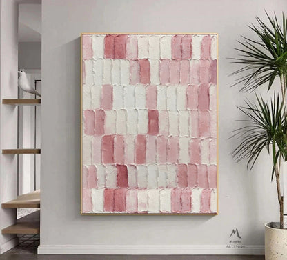 Pink Minimalist Canvas Art White 3D Texture Art Boho Wall Art White Abstract Painting Wabi Sabi Wall Art Pink Minimalist Art White Wall Art