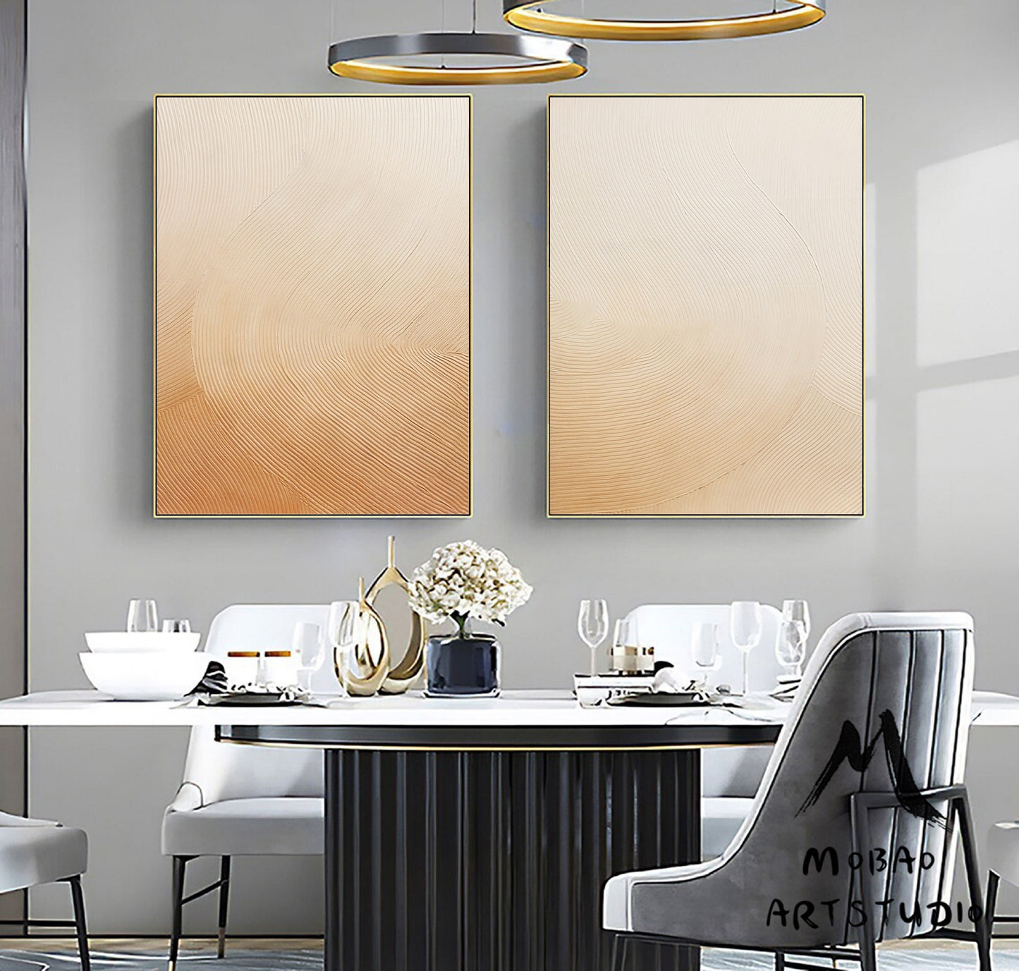 Beige Abstract Canvas Art Boho Wall Art Set of 2 Beige Abstract Art Beige Minimalist Art Set of 2 Beige Wall Art Painting Beige Canvas Art