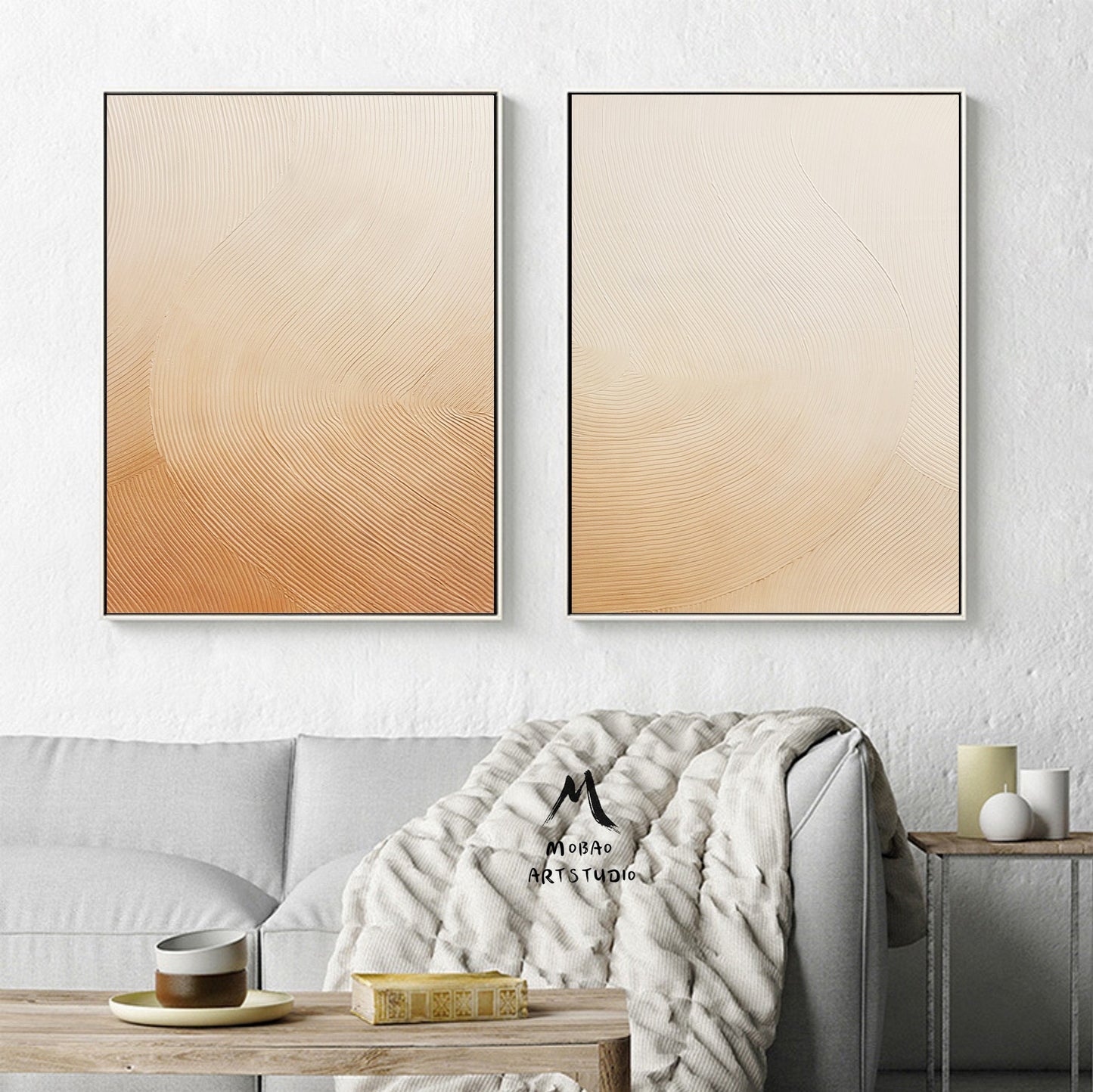 Beige Abstract Canvas Art Boho Wall Art Set of 2 Beige Abstract Art Beige Minimalist Art Set of 2 Beige Wall Art Painting Beige Canvas Art