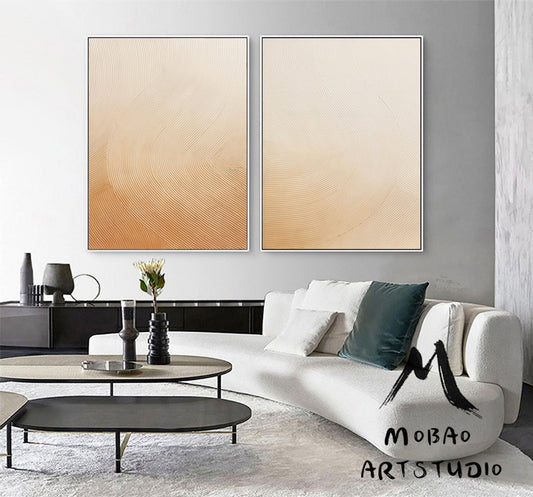 Beige Abstract Canvas Art Boho Wall Art Set of 2 Beige Abstract Art Beige Minimalist Art Set of 2 Beige Wall Art Painting Beige Canvas Art