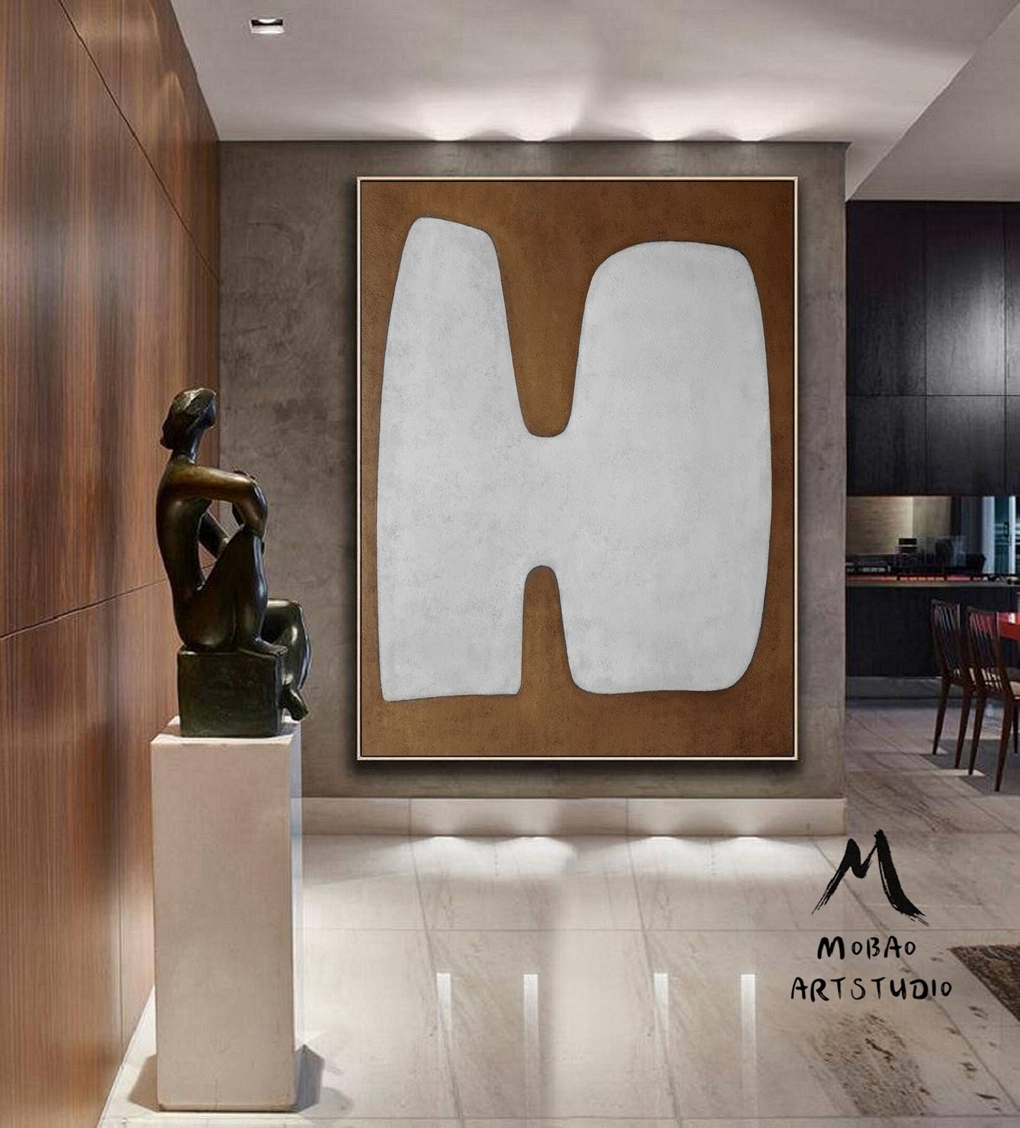 Brown Abstract Art White Minimalist Art Wabi Sabi Wall Art Brown Minimalist Art White Wall Art Neutral Abstract Painting Modern Wall Art