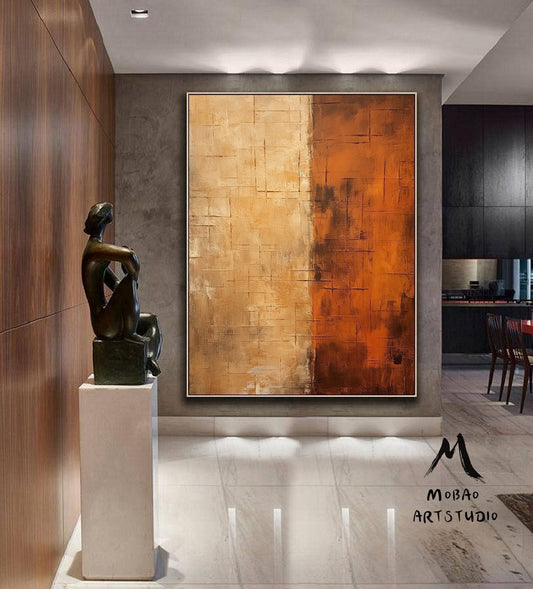 Orange Abstract Painting Wabi Sabi Wall Art Orange Textured Wall Art Large Brown Canvas Painting Orange Wall Art Brown Canvas Wall Art