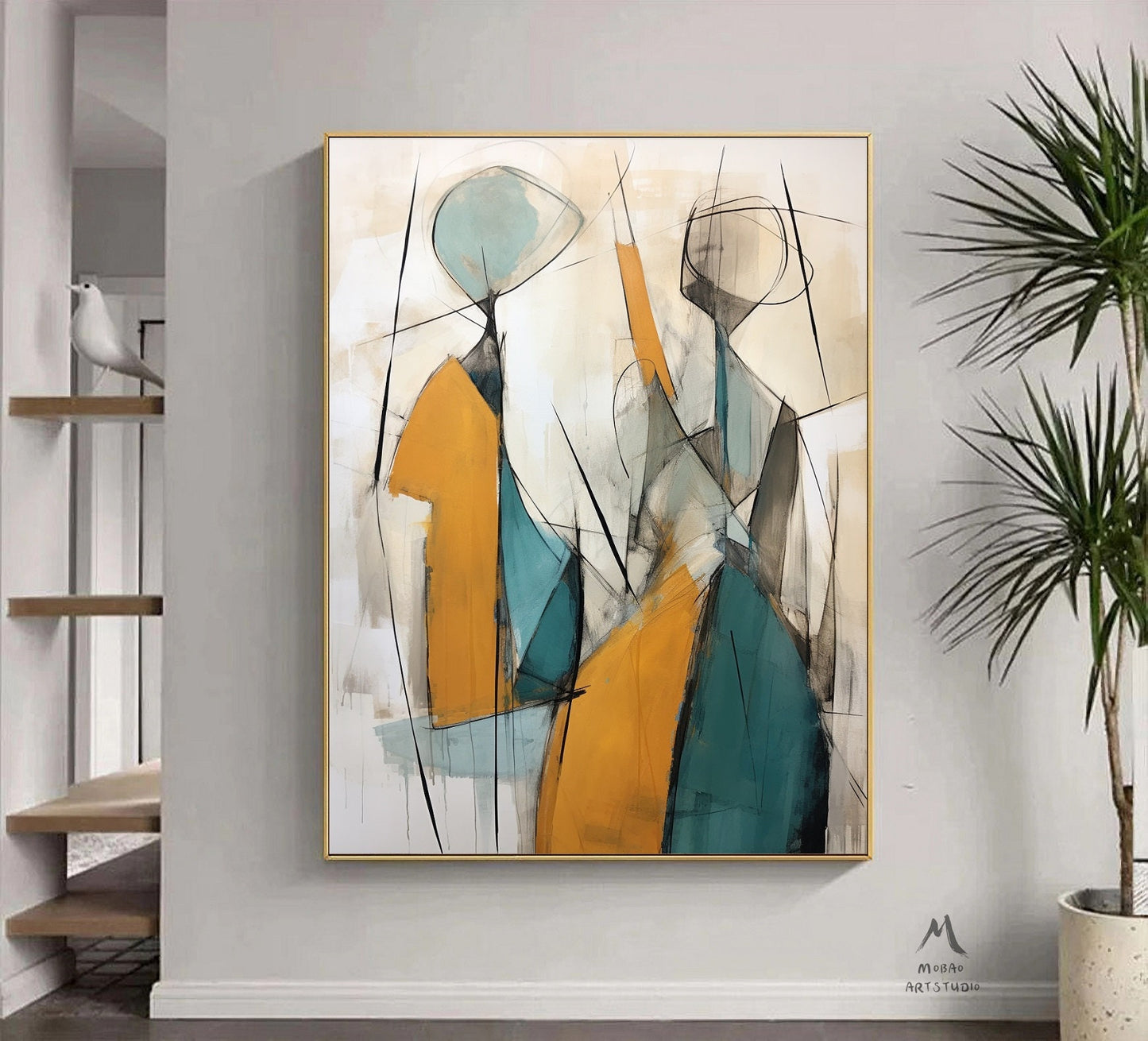 Original Sexy Women Painting Sexy Women Abstract Painting Beige Abstract Art Orange Minimalist Art Blue Abstract Painting Large Wall Art