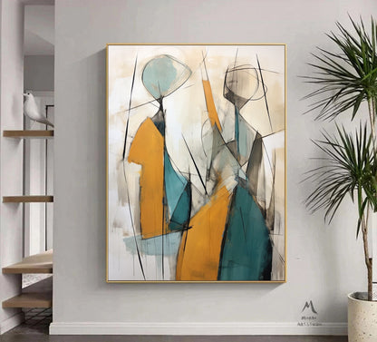 Original Sexy Women Painting Sexy Women Abstract Painting Beige Abstract Art Orange Minimalist Art Blue Abstract Painting Large Wall Art