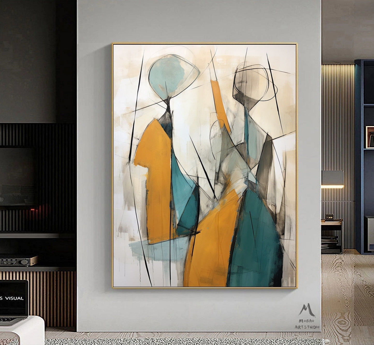 Original Sexy Women Painting Sexy Women Abstract Painting Beige Abstract Art Orange Minimalist Art Blue Abstract Painting Large Wall Art
