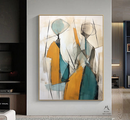 Original Sexy Women Painting Sexy Women Abstract Painting Beige Abstract Art Orange Minimalist Art Blue Abstract Painting Large Wall Art