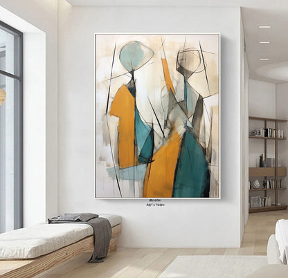 Original Sexy Women Painting Sexy Women Abstract Painting Beige Abstract Art Orange Minimalist Art Blue Abstract Painting Large Wall Art