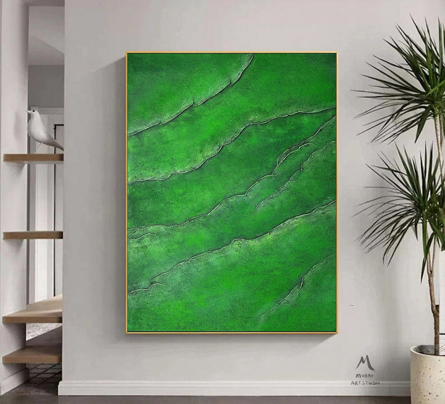 Green Abstract Painting Large Texture Abstract Painting Green Minimalist Abstract Painting Green Texture Painting Large Wall Canvas Painting