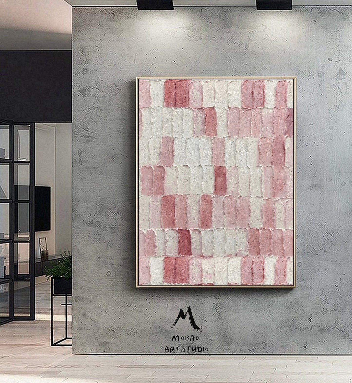 Pink Minimalist Canvas Art White 3D Texture Art Boho Wall Art White Abstract Painting Wabi Sabi Wall Art Pink Minimalist Art White Wall Art