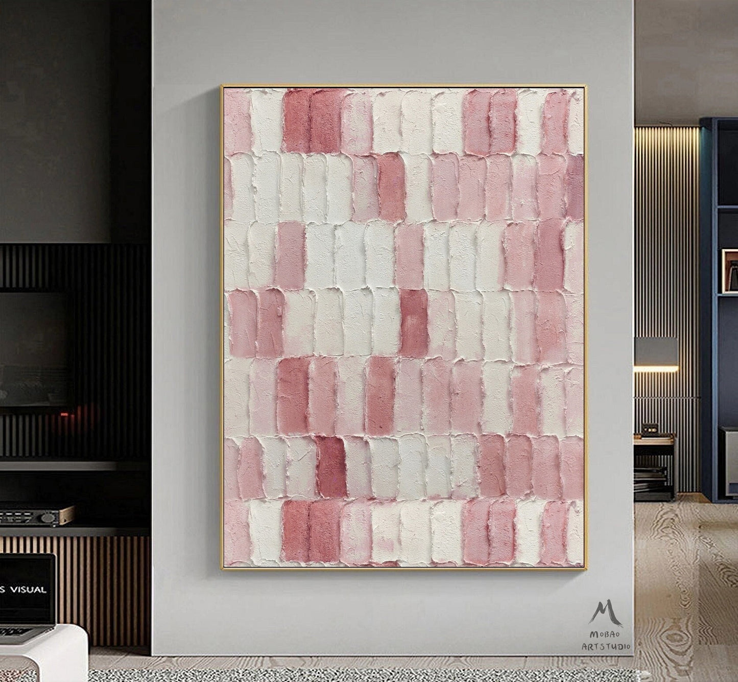 Pink Minimalist Canvas Art White 3D Texture Art Boho Wall Art White Abstract Painting Wabi Sabi Wall Art Pink Minimalist Art White Wall Art