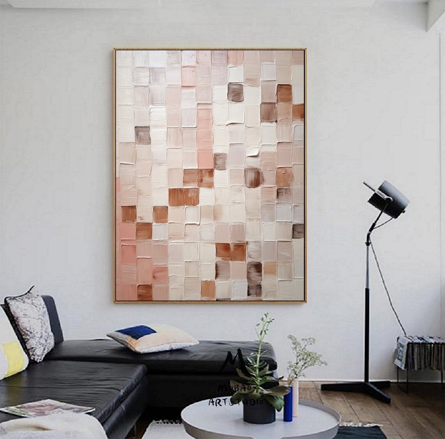 White Minimalist 3D Textured Art Boho Wall Art Large Textured Canvas Art Pink Minimalist Art Beige Abstract Painting Beige Wall Art Painting