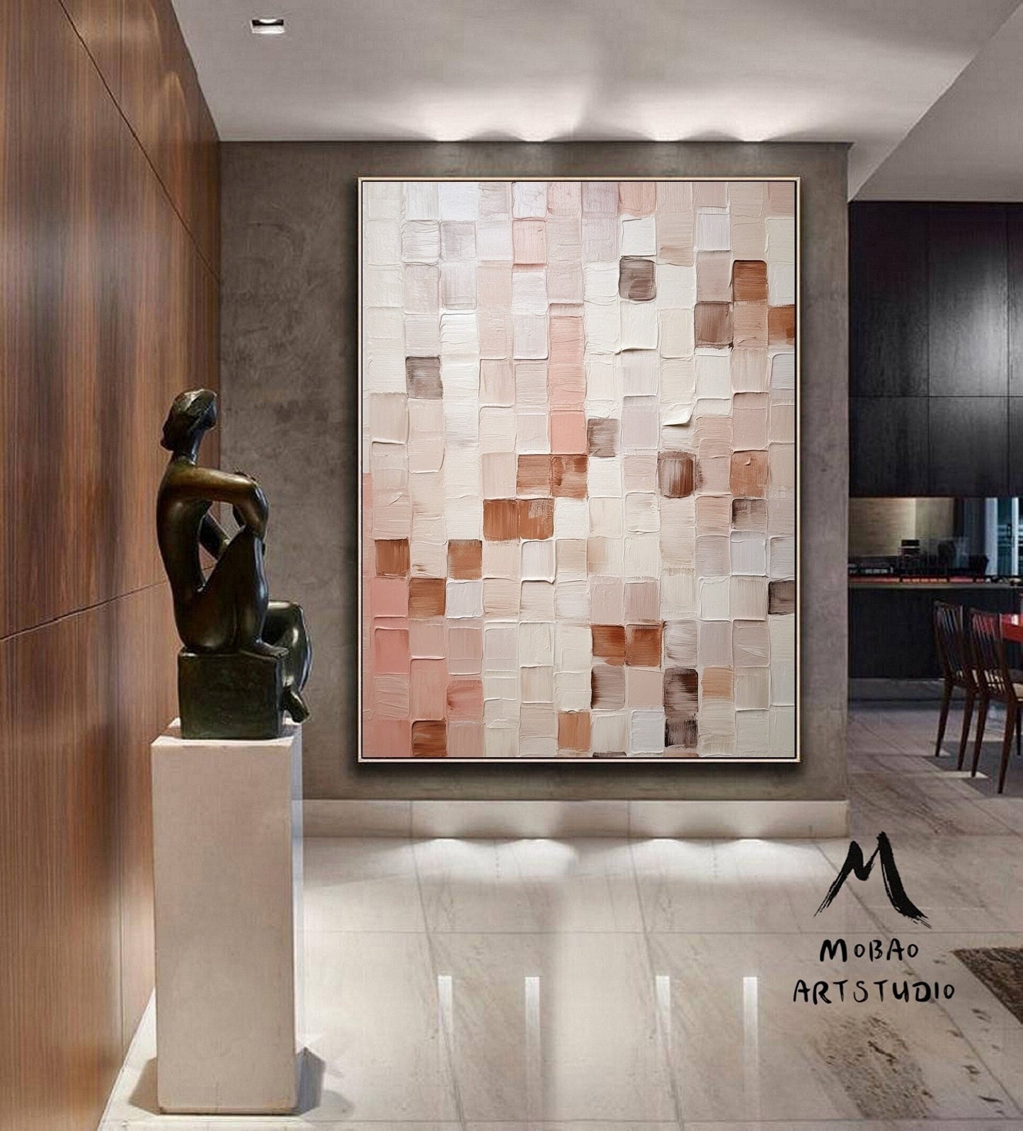 White Minimalist 3D Textured Art Boho Wall Art Large Textured Canvas Art Pink Minimalist Art Beige Abstract Painting Beige Wall Art Painting