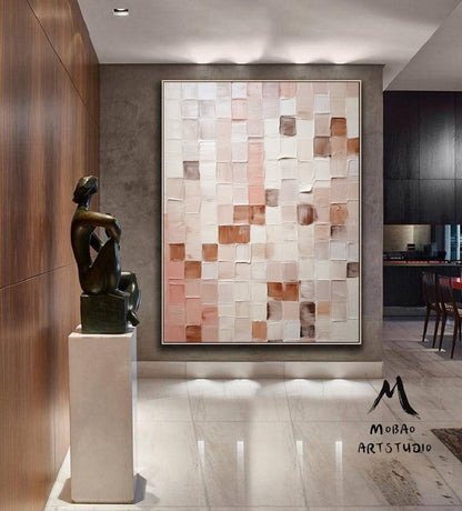 White Minimalist 3D Textured Art Boho Wall Art Large Textured Canvas Art Pink Minimalist Art Beige Abstract Painting Beige Wall Art Painting