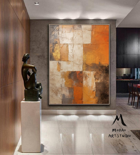 Orange Abstract Painting Orange 3D Texture Art Beige Minimalist Art Orange Abstract Art Beige Wall Art Orange Wall Art Modern Wall Art