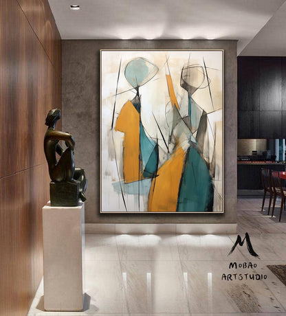 Original Sexy Women Painting Sexy Women Abstract Painting Beige Abstract Art Orange Minimalist Art Blue Abstract Painting Large Wall Art