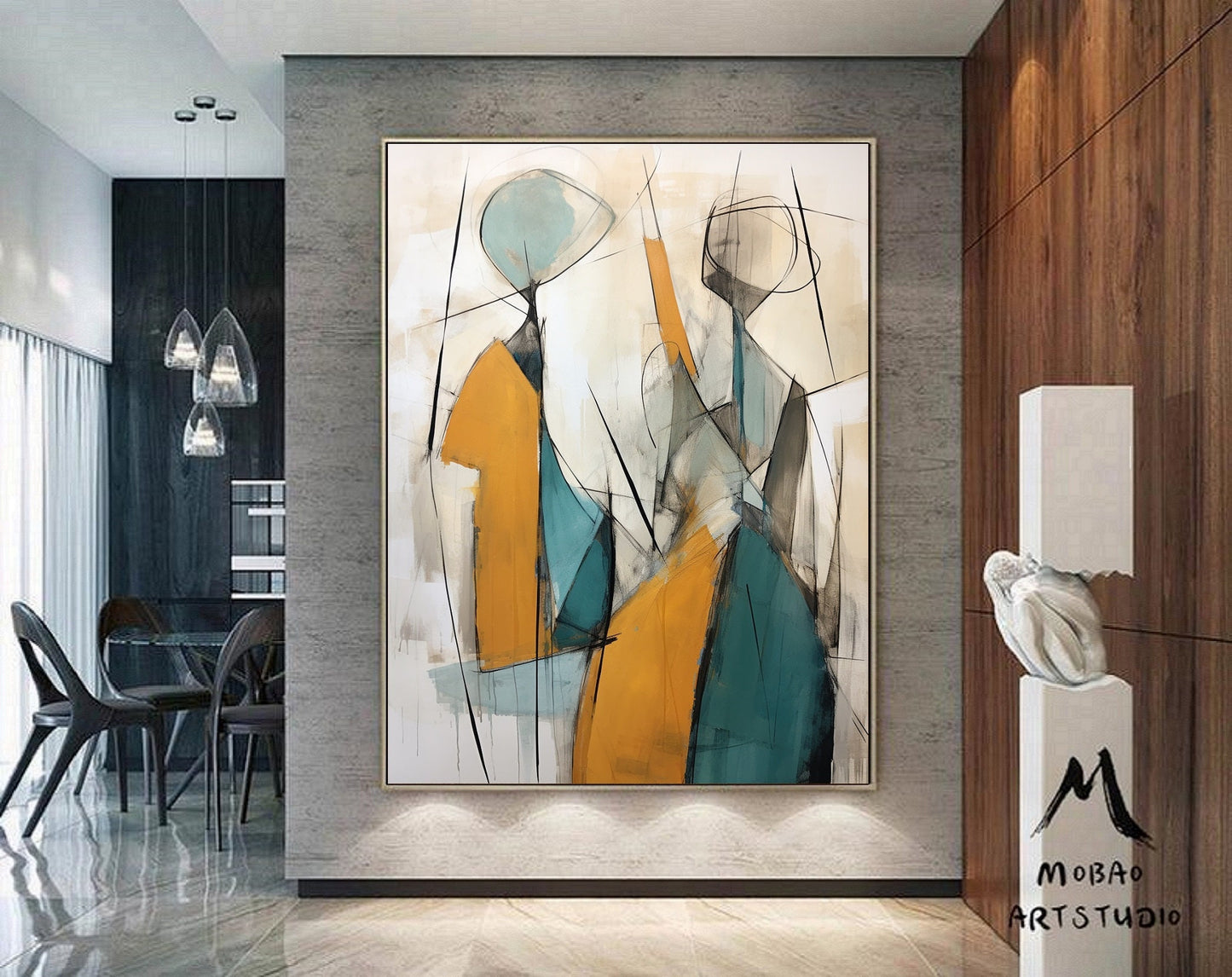 Original Sexy Women Painting Sexy Women Abstract Painting Beige Abstract Art Orange Minimalist Art Blue Abstract Painting Large Wall Art