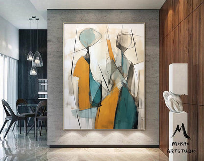 Original Sexy Women Painting Sexy Women Abstract Painting Beige Abstract Art Orange Minimalist Art Blue Abstract Painting Large Wall Art