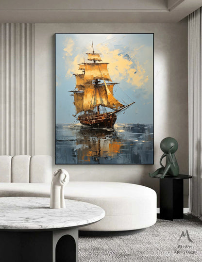 Original Extra large Sailing picture,Large Wall Art Sailboat painting,Sailing Oil painting by hand,Nautical landscape painting art on Canvas