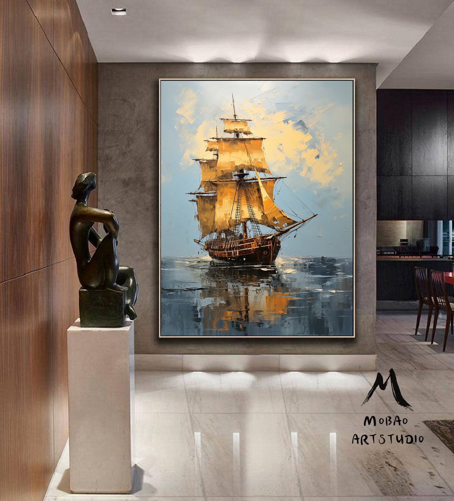 Original Extra large Sailing picture,Large Wall Art Sailboat painting,Sailing Oil painting by hand,Nautical landscape painting art on Canvas